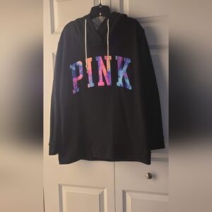 Victoria's Secret PINK RARE black watercolor Tie Die Logo Oversized Hoodie Large